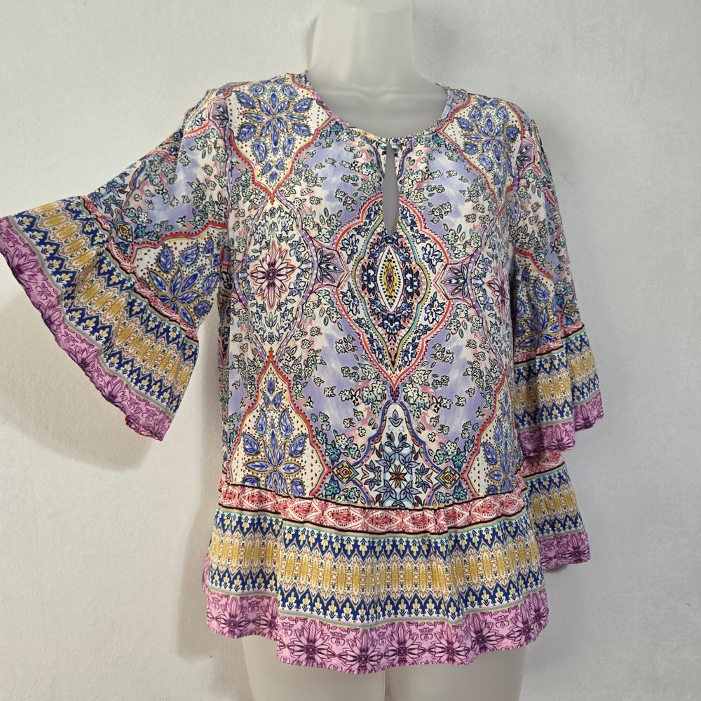 Kachel Anthropologie LaRue Silk Printed Swing Top Womens 8 Paisley Festival Boho